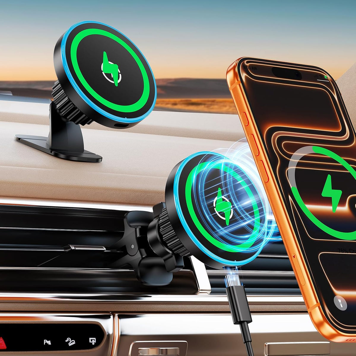 Magsafe Car Mount Charger, Strong Magnetic 15W Wireless Car Phone Charger