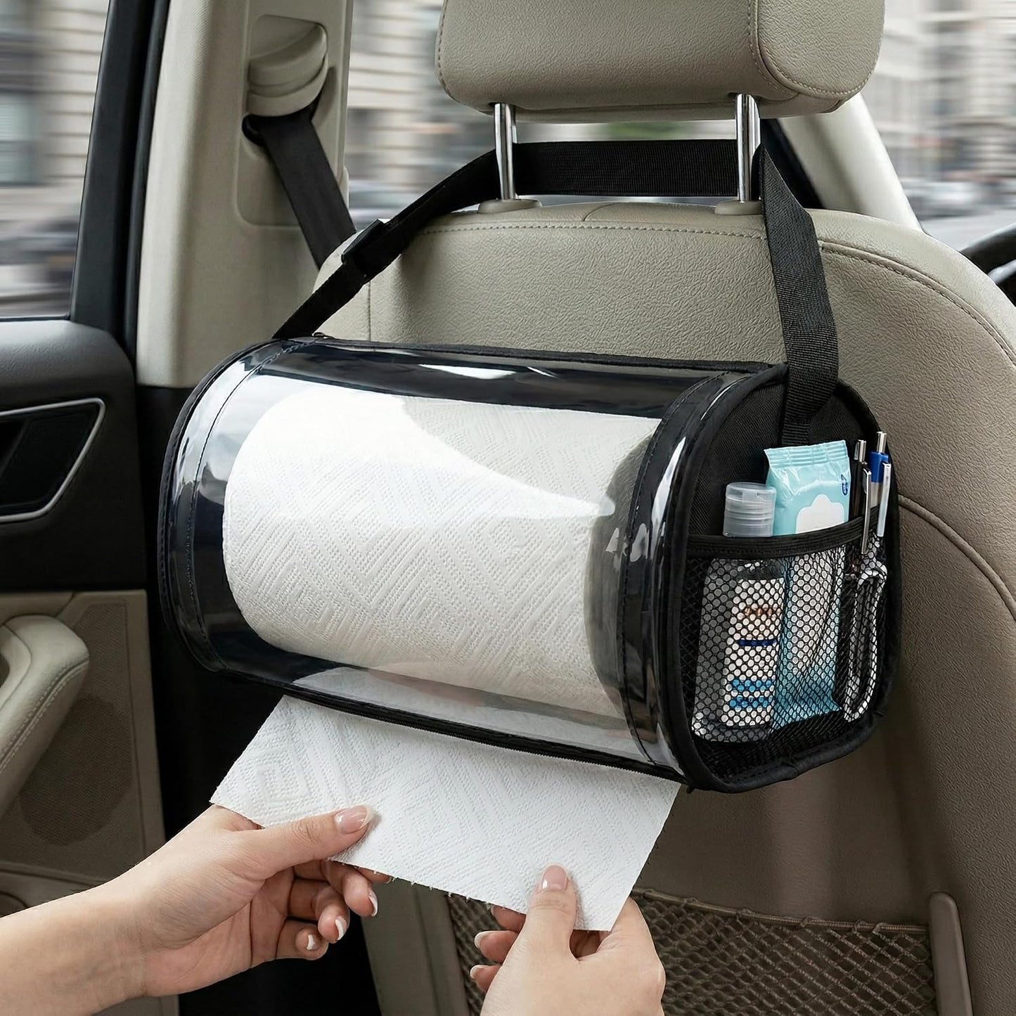 Portable Car Paper Towel Holder: Water-Resistant Toilet Paper Dispenser | No-Drill Over-the-Door Towel Roll Organizer, Multi Use for RV, BBQ, Camper, Boat, Garage, Kitchen Cabinets & Outdoor Fences