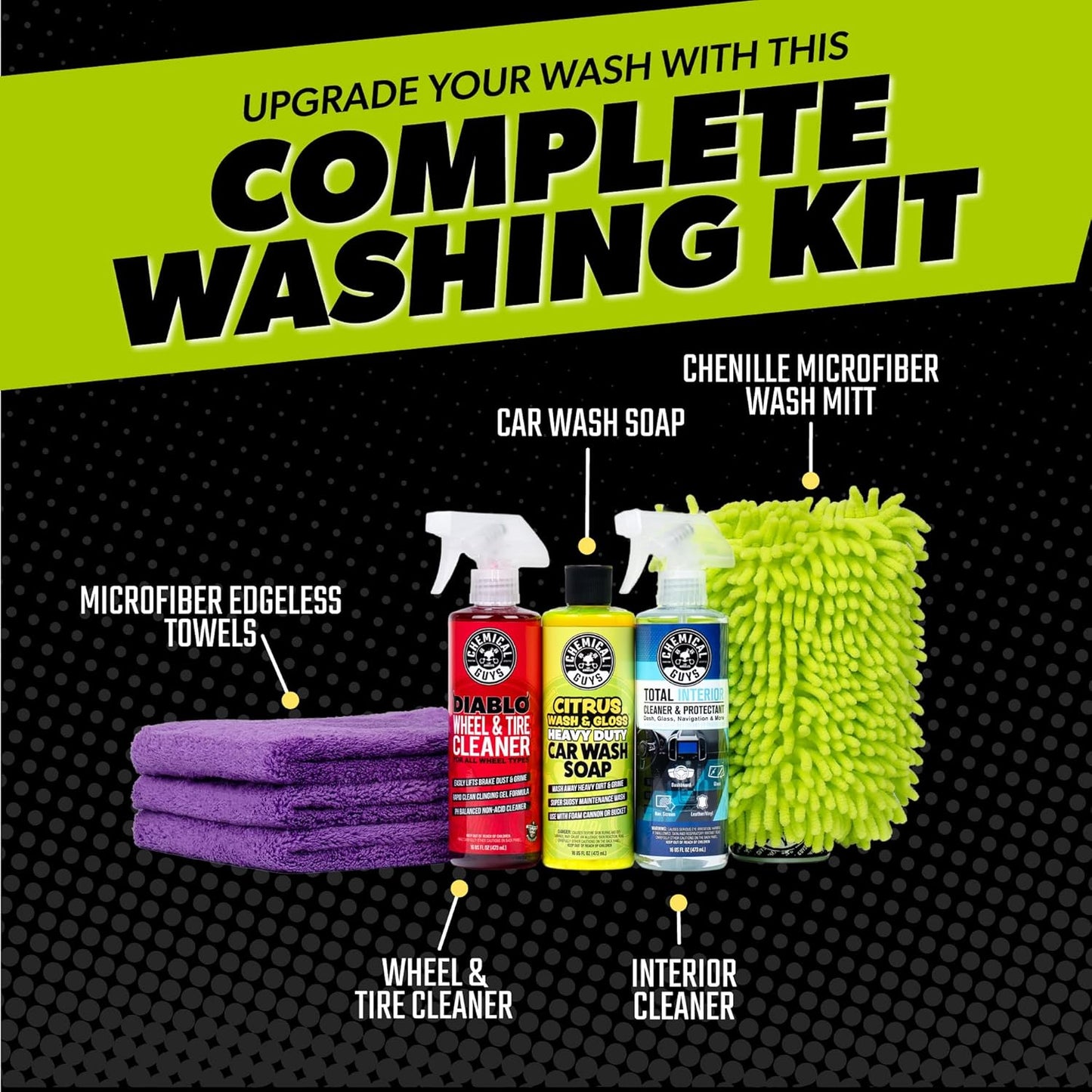 Chemical Guys, 7-Piece Car Cleaning Kit, Wash, Wheel & Interior Cleaners | Everything a first-time detailer needs for a full inside-and-out clean without buying pieces one at a time
