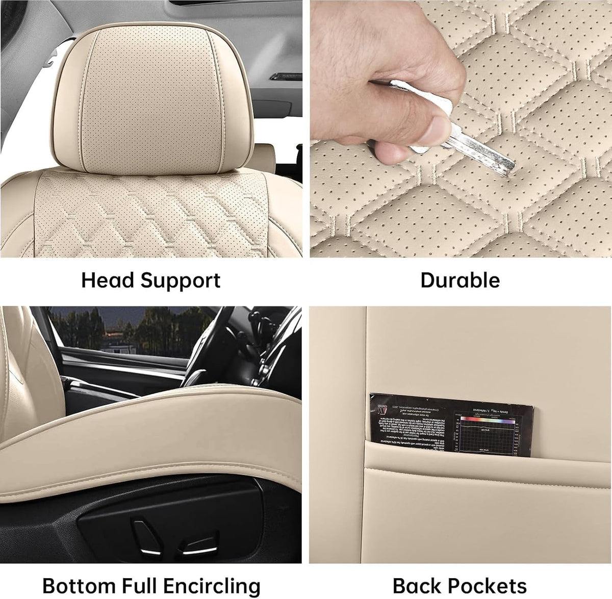 Car Seat Covers Full Set,5 Seat Leather Seat Covers for Cars,Front Seats and Back Seat Cover,Waterproof Car Seat Cushion Protectors,Universal Fit for Most Cars SUV Trucks (Beige, Full Set)