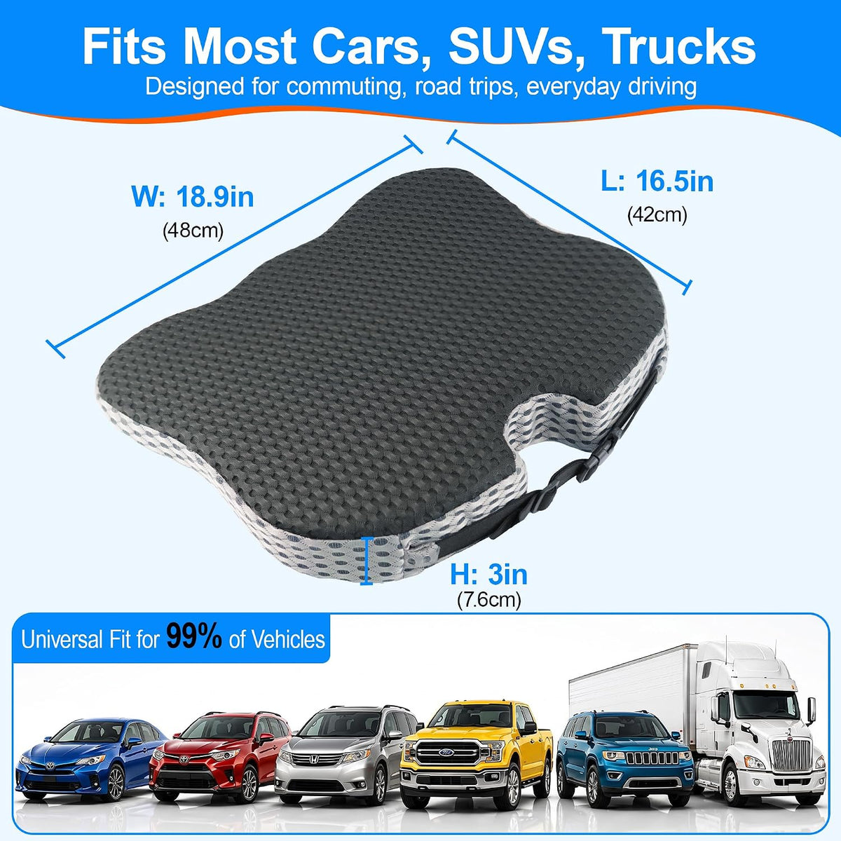 Car Seat Cushion for Driving, Wedge Driver Seat Cushion for Car | Memory Foam Car Seat Cushion for Long Driving, Car Cushion for Height, Non-Slip Base for Driver, Trucks, Office Chairs, Black