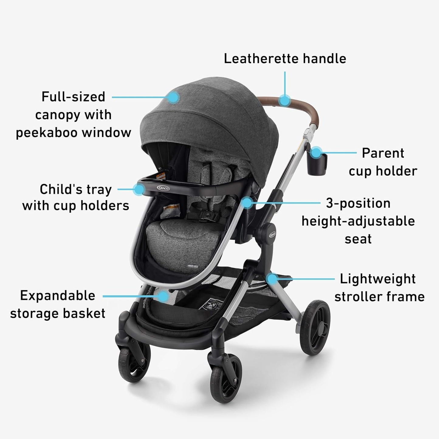 Graco Modes Nest Travel System, 3-in-1 Modular Carseat Stroller Combo, Includes the SnugRide DLX Infant Car Seat and Baby Stroller, Adjustable Slide2Me Car Seat Carrier to Toddler Stroller, Sullivan