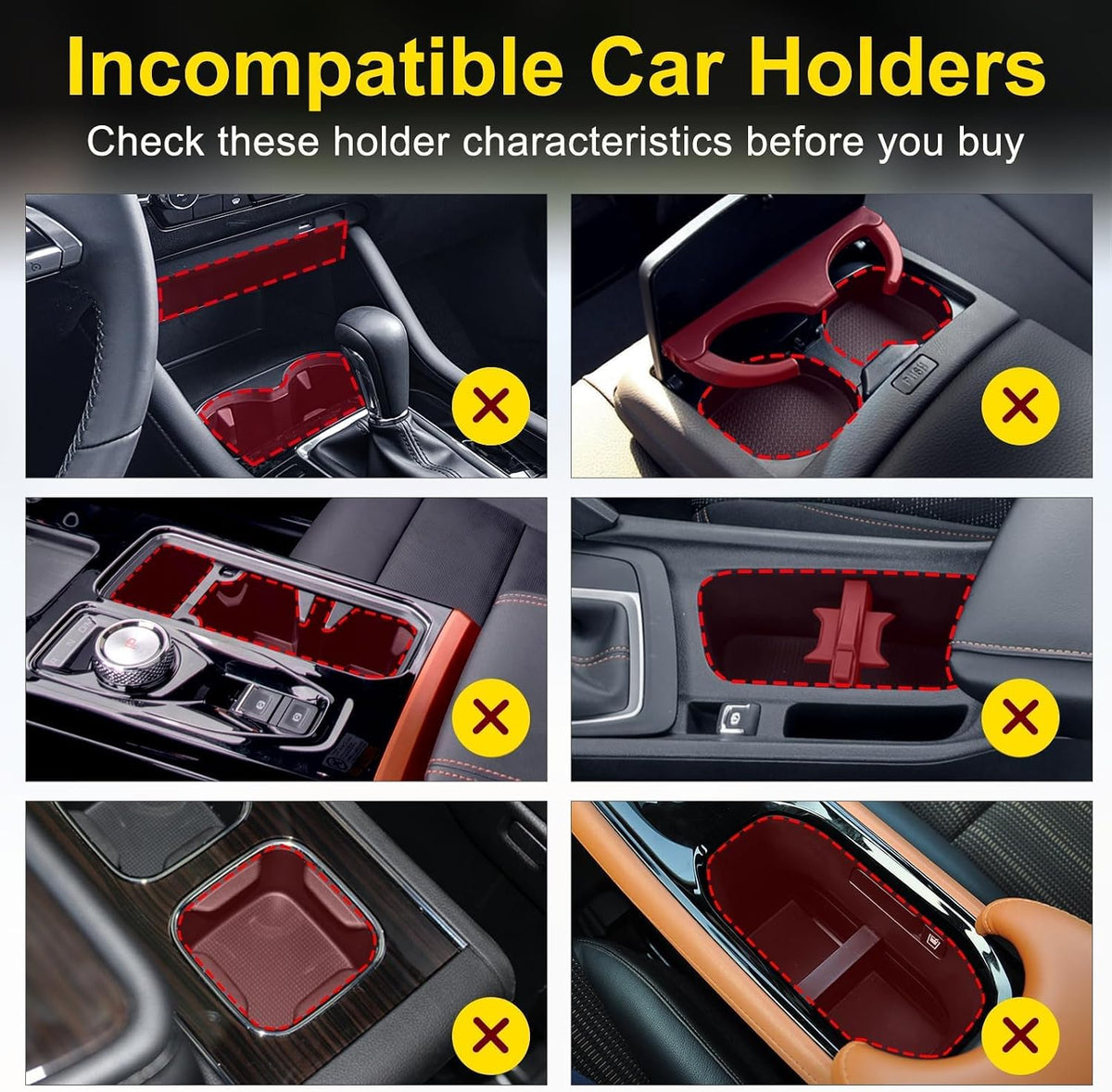 Cup Holder Expander (Adjustable Holder & Base, Auto-Fit Hold, One Button Open), Car Cup Holder Expander for Yeti, Hydro Flask, Nalgene, Owala, Bottles in 2.6"- 4.8" (Black, 2 Pack)