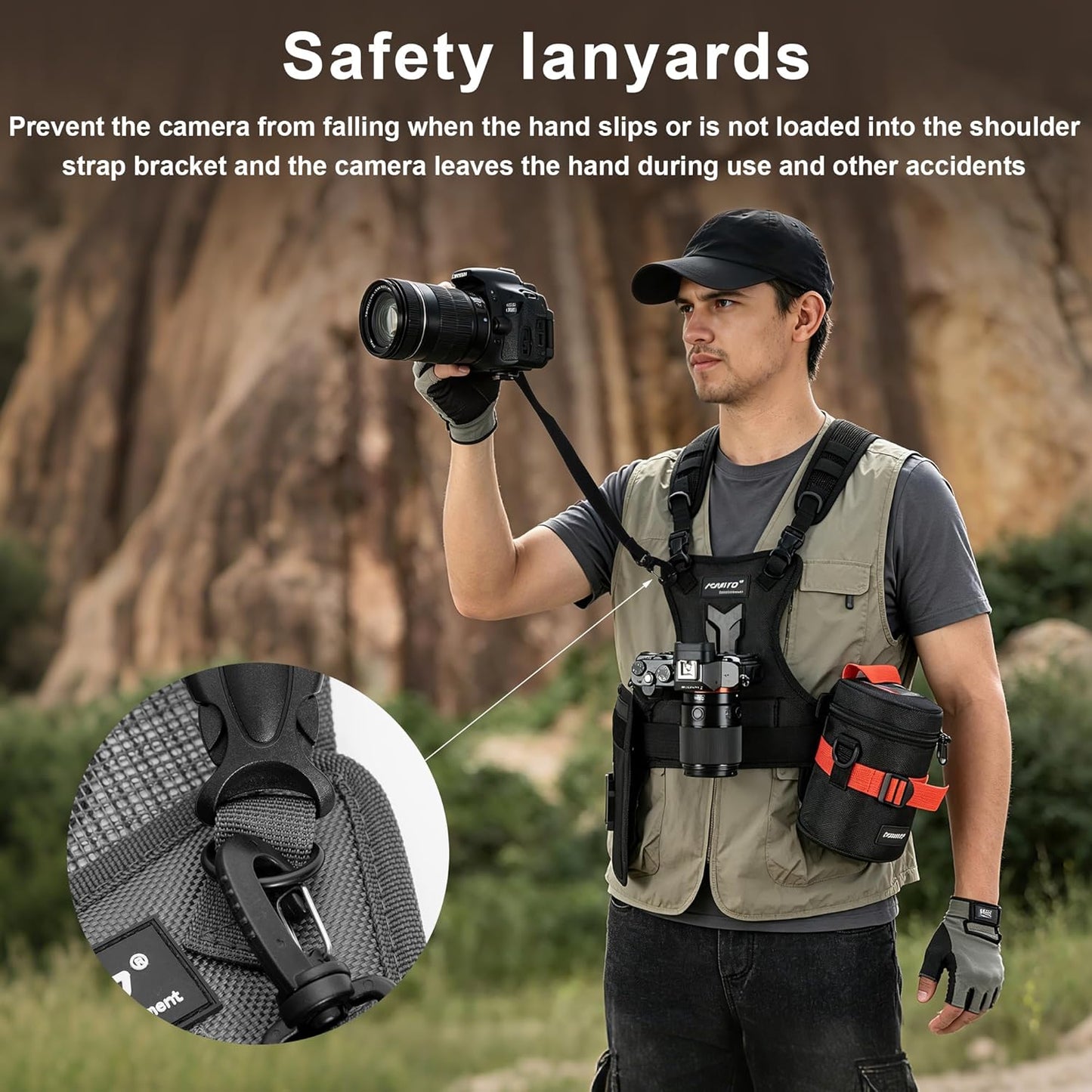 FOMITO Multi Camera Carrying Chest Harness System Vest with Side Holster for Canon 6D 600D 5D2 5D3 Nikon D800 D600 D300 D7000 D90 Sony A7S A7R A7S2 Panasonic Olympus DSLR