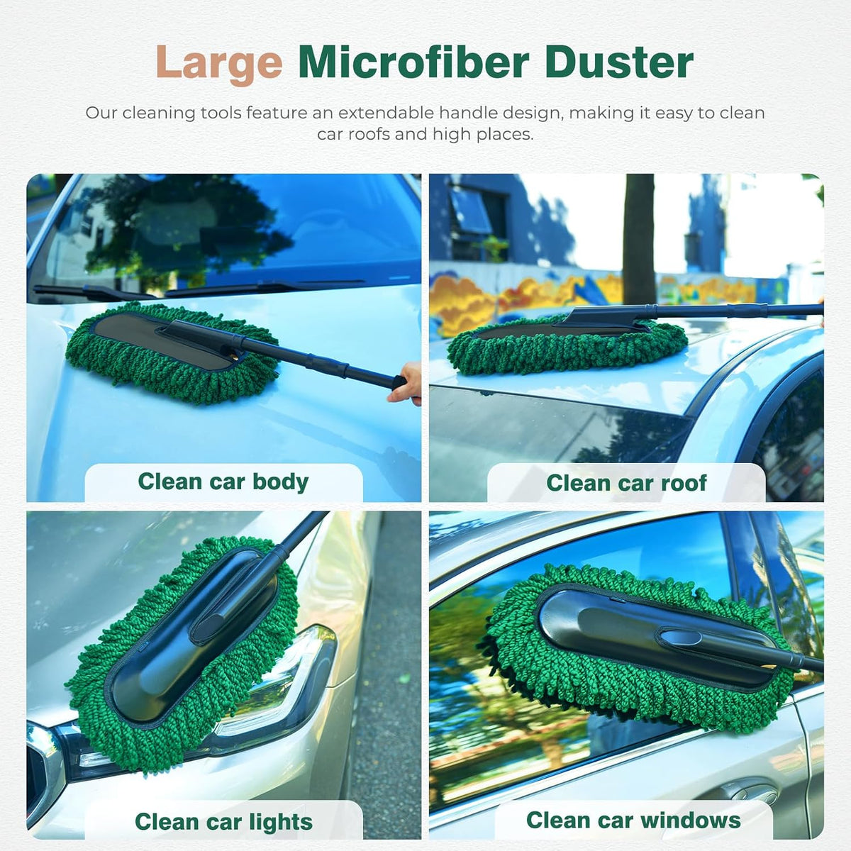 FLORICH Microfiber Car Duster Large Extendable Car Duster Exterior Scratch Free for Cars RV Truck Bike
