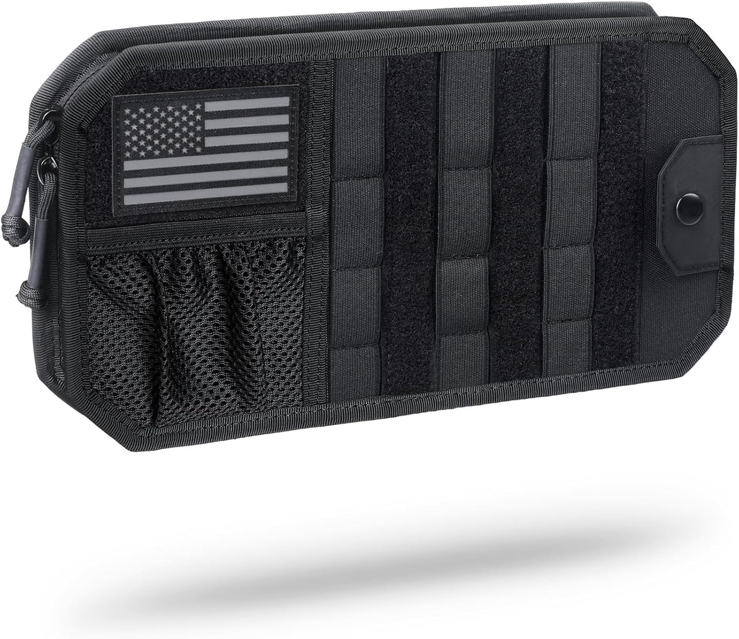WYNEX Molle Car Sun Visor Organizer, Car Accessories with Zip Storage Pouch & Glasses Holder, Semi-Rigid Molle Panel with Patch for Tactical Gears, Fits Most Cars, Trucks, Pickups, Patrols
