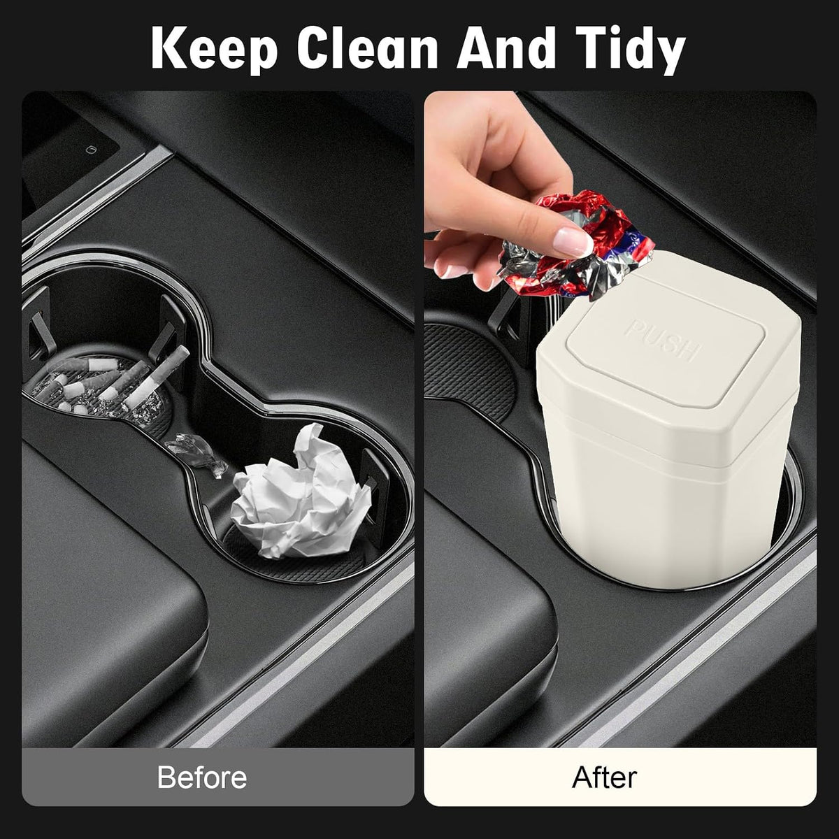 Car Trash Can with Lid - 2 Packs Mini Car Garbage Can Bin for Cup Holder - Beige Small Leakproof Vehicle Trash Bin for Back Seat, Cute Automotive Accessories Organizers and Storage for Door SUV Truck