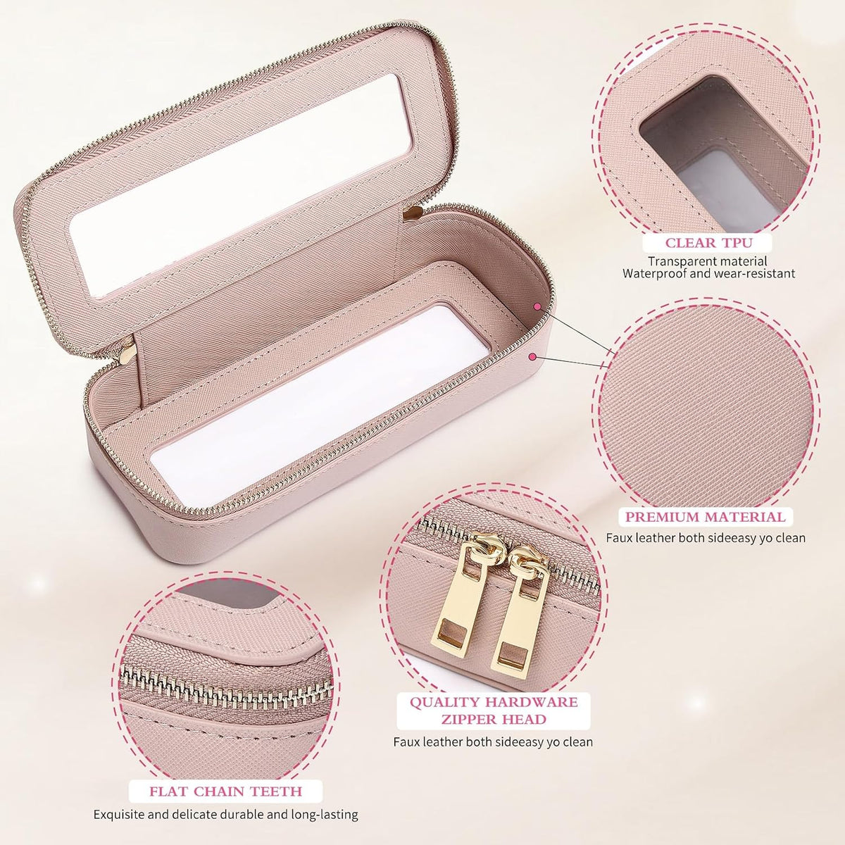 Pinkmik Clear Makeup Bag, (Pink, L+M+SLIM), 3pcs