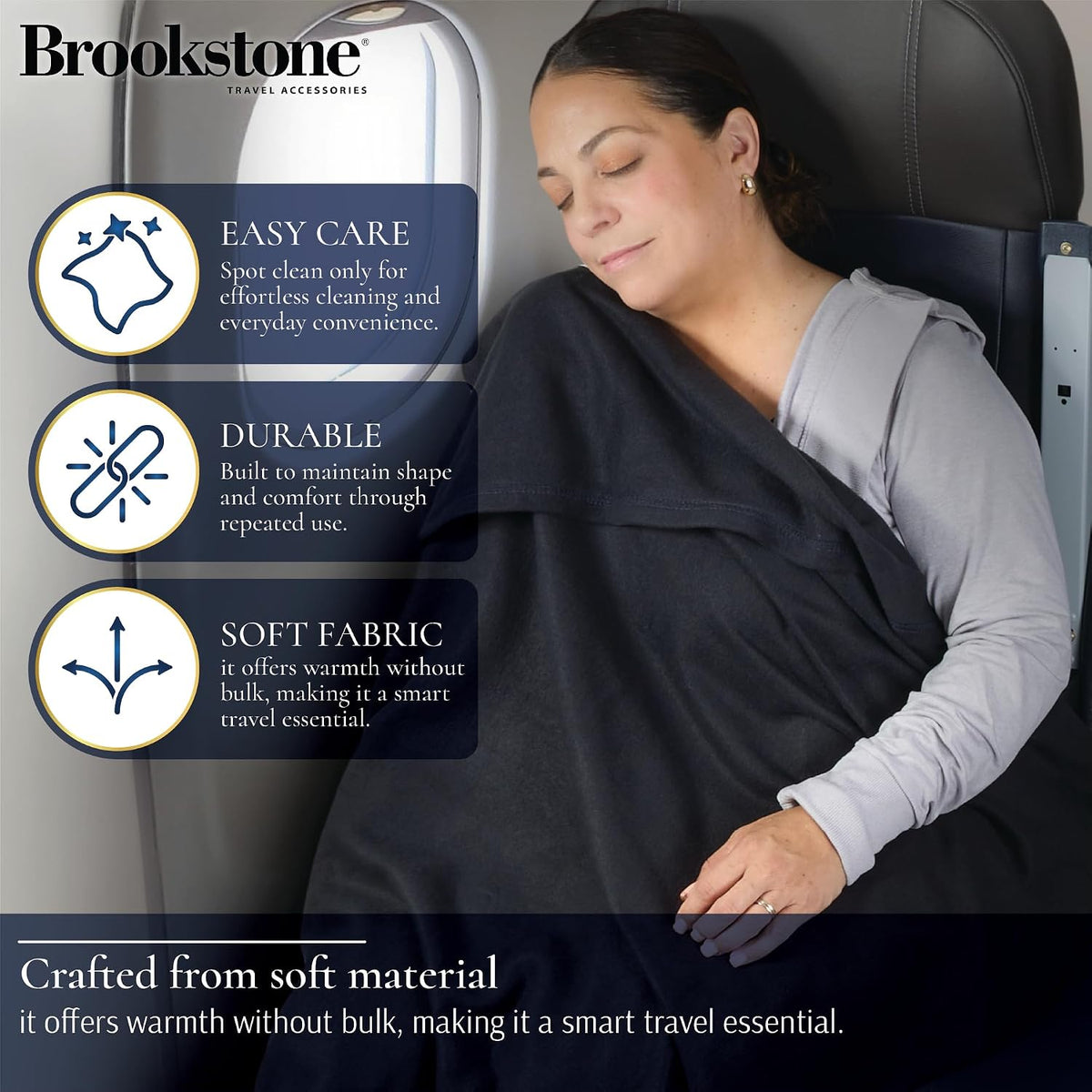 Brookstone Travel Blanket - Super Soft Fleece Throw Blanket with Foot Pocket, Lightweight & Compact Travel Blanket, Plane & Road Trip Essentials, Black Foot Pocket