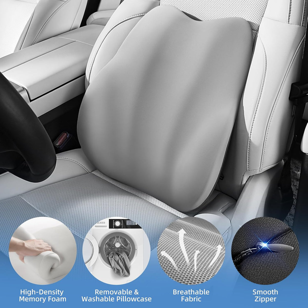 BEBAS Ergonomic Lumbar Support Pillow for Car, Memory Foam Car Back Cushion
