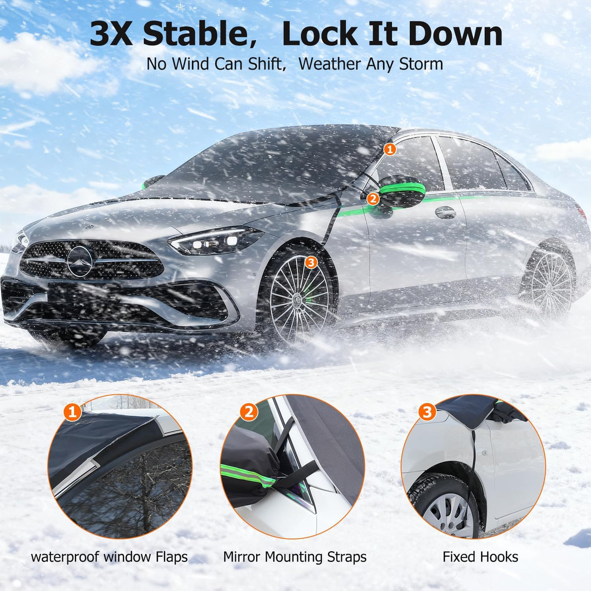DMJN [2025 Upgraded Windshield Cover for Ice and Snow [Full Coverage Winter Protection]-Heavy Duty Car Snow Cover, Against Snow, Ice, Frost and Water, Suitable for Cars, SUVs, and Trucks-Medium
