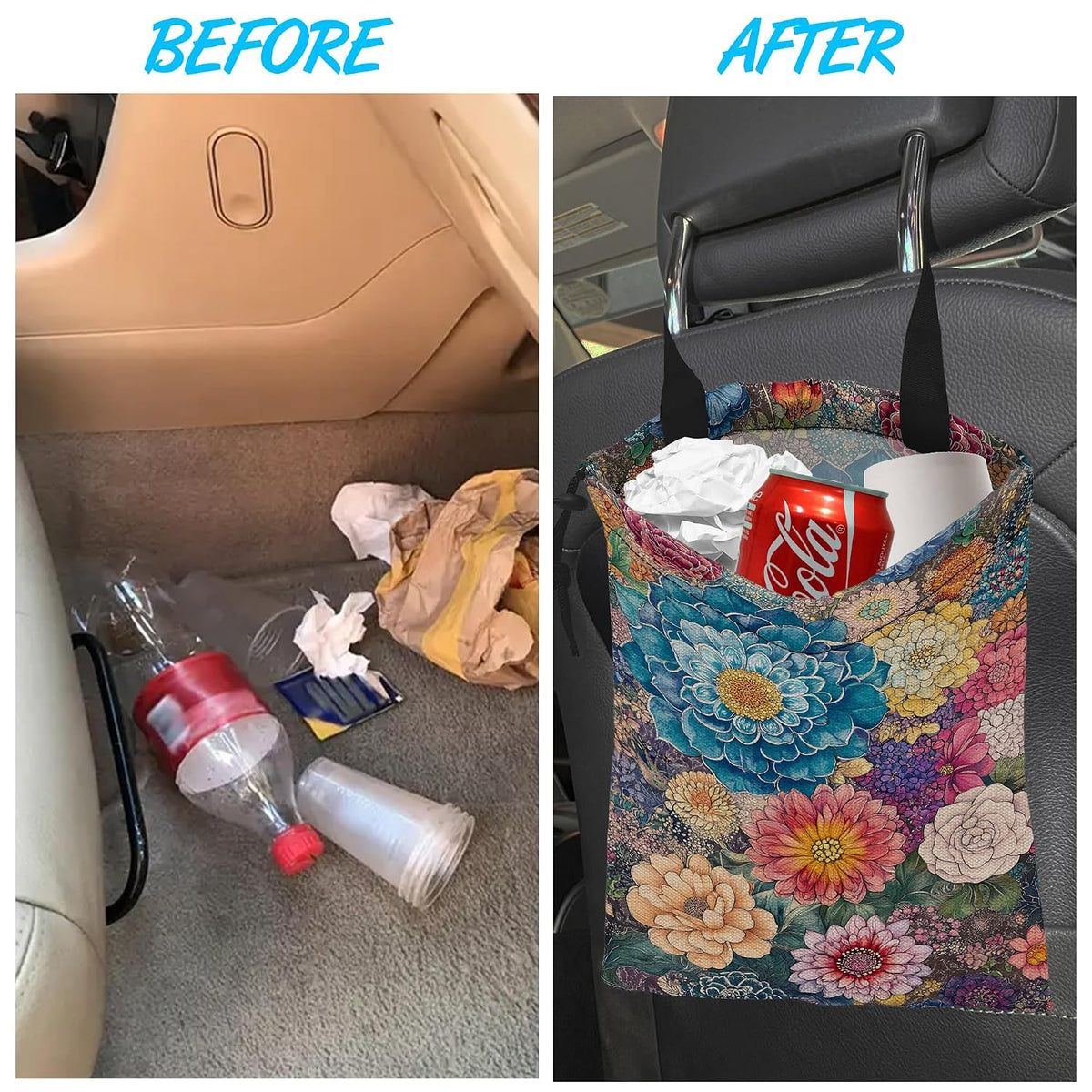 Car Trash Bag Hanging Blooming Flowers Car Trash Can Waterproof Garbage Bag Hanging for Car Back Seat
