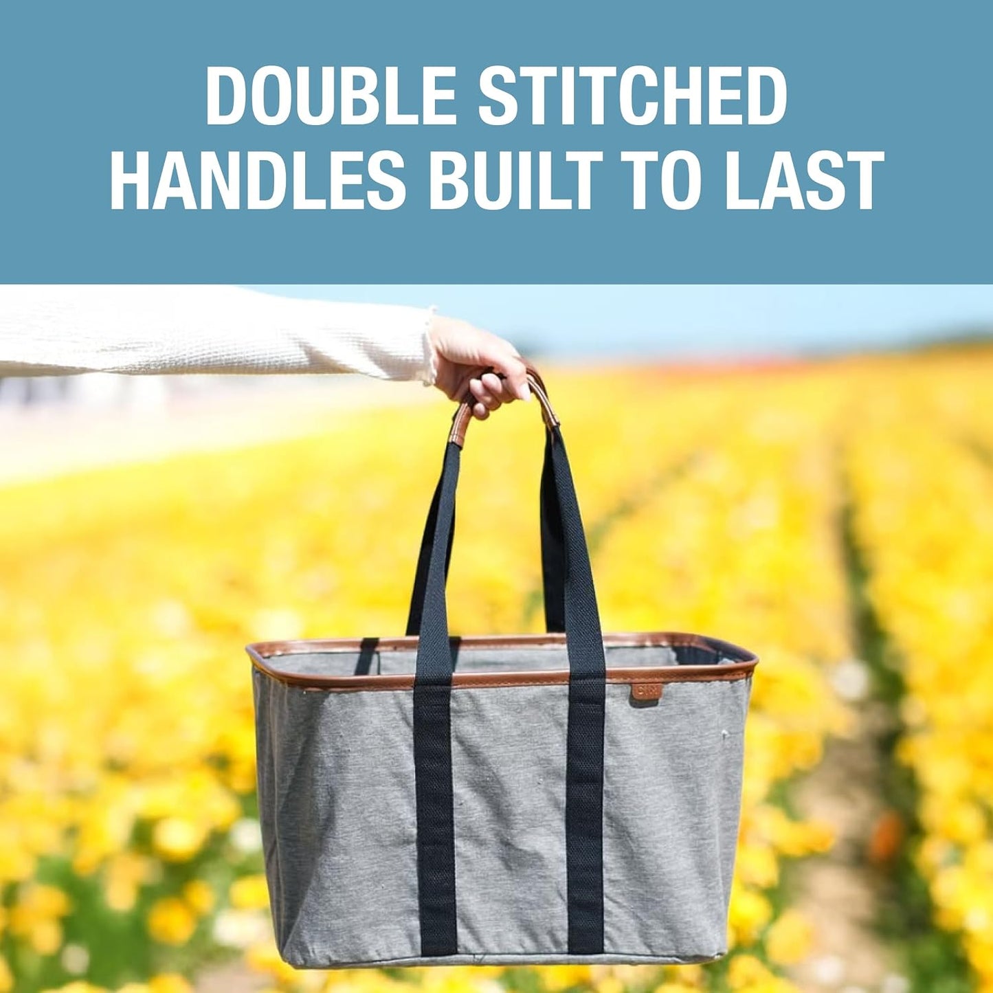CleverMade Collapsible LUXE Tote, 30L Foldable Grocery Shopping Bag, Reusable