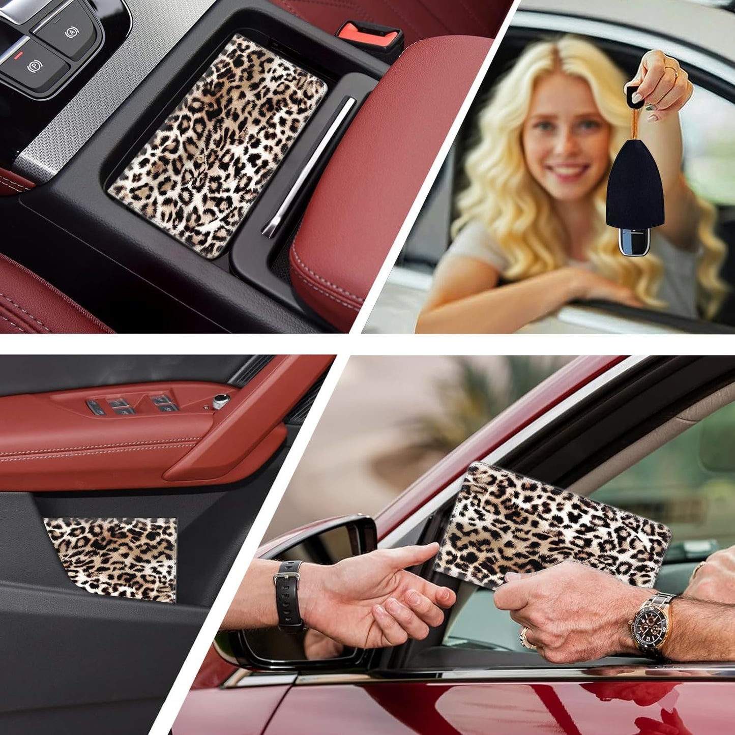 Car Document Holder with Magnetic Shut, PU Leather Car Registration & Insurance Card Holder for Driver License, Cards & Essential Documents, Vehicle Glove Box Organizer, Leopard Cheetah Print