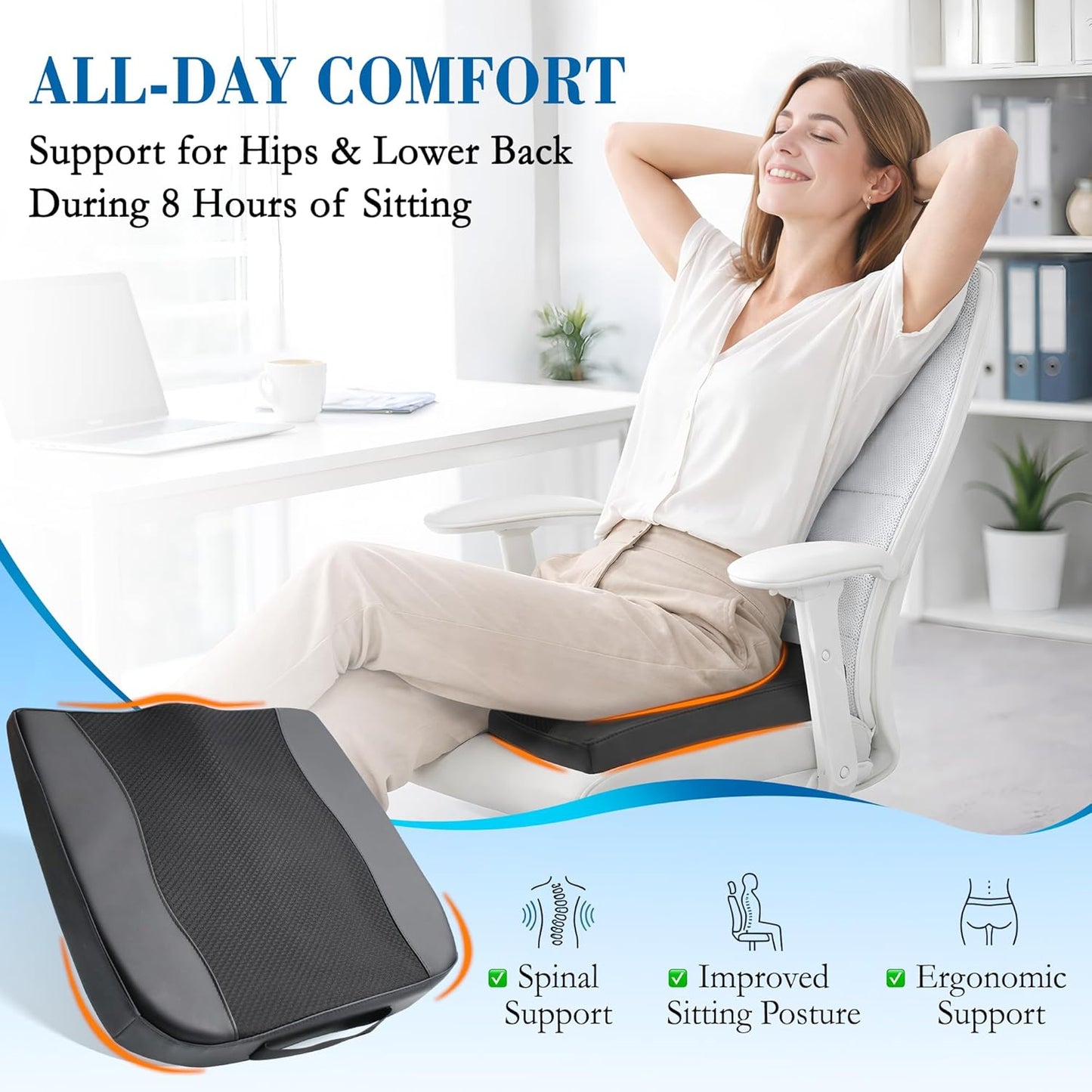 Lofty Aim Car Seat Cushion, Comfort Memory Foam Car Cushions for Driving - Sciatica & Lower Back Pain Relief, Driver Seat Pillow for Auto, Office Chair, Wheelchair - Black