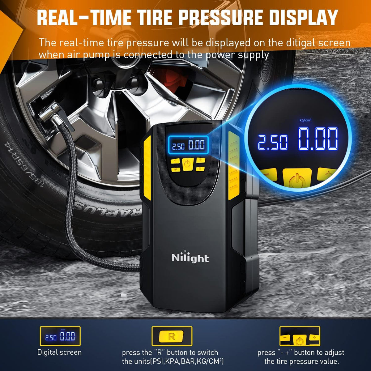 Nilight Digital Tire Inflator Portable Air Compressor w/Pressure Gauge
