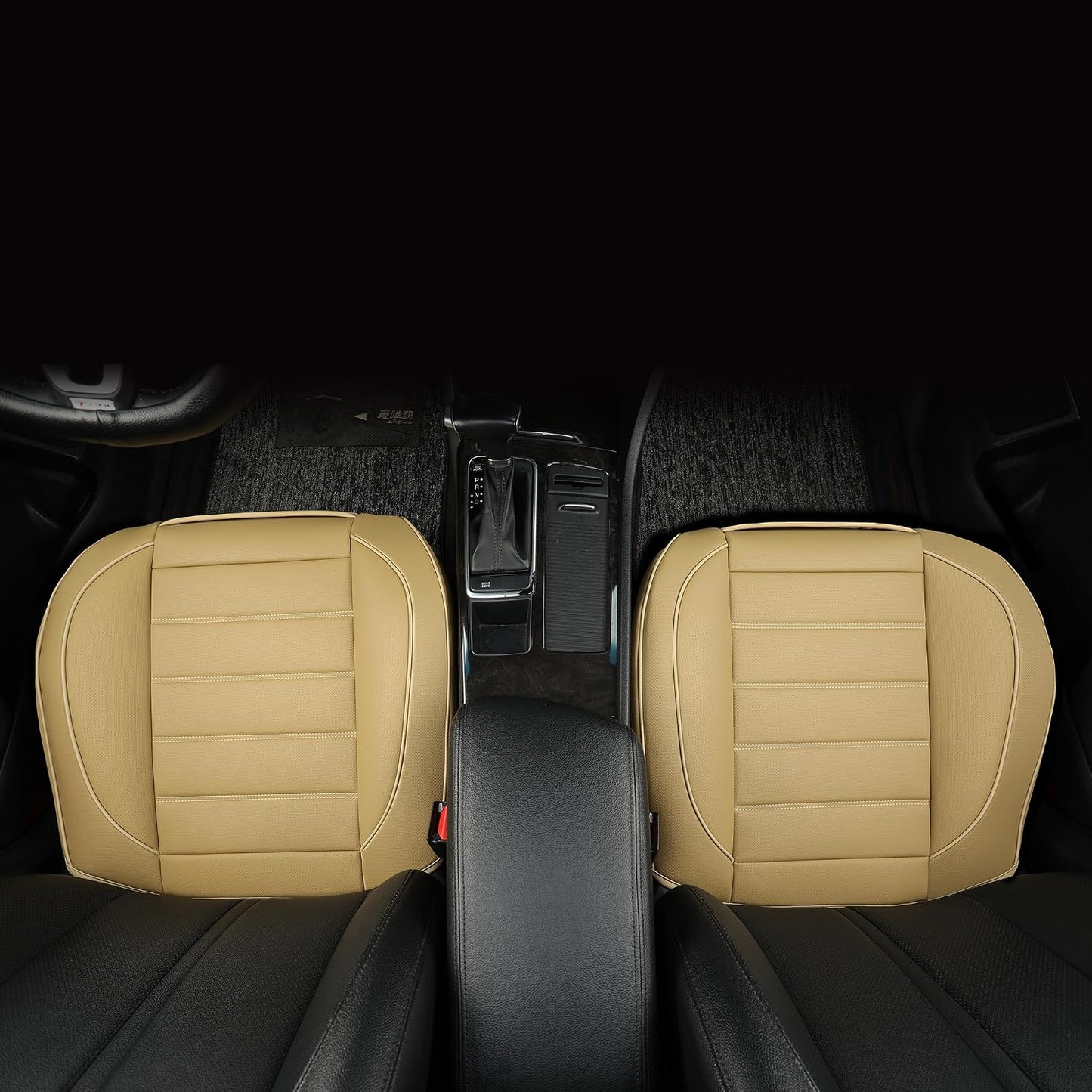 2 Pack Leather Front Car Seat Covers,Bottom Seat Covers for Cars,Driver Car Seat Cover,Luxury Seat Protectors,Waterproof,Full Wrap,for Most Vehicles,Sedan,Truck,SUV(Beige)