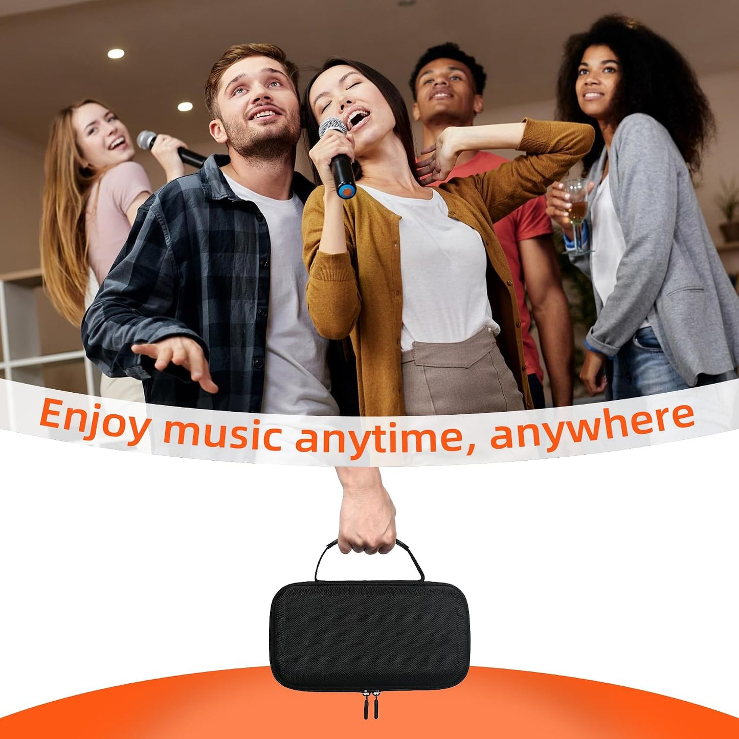 Wireless Microphone Carrying Case Compatible with JBL Dual Microphone System | Portable Storage Bag for Handheld Mics, Receiver, Adapters & AA Batteries | for Karaoke Singing and Party Box Events