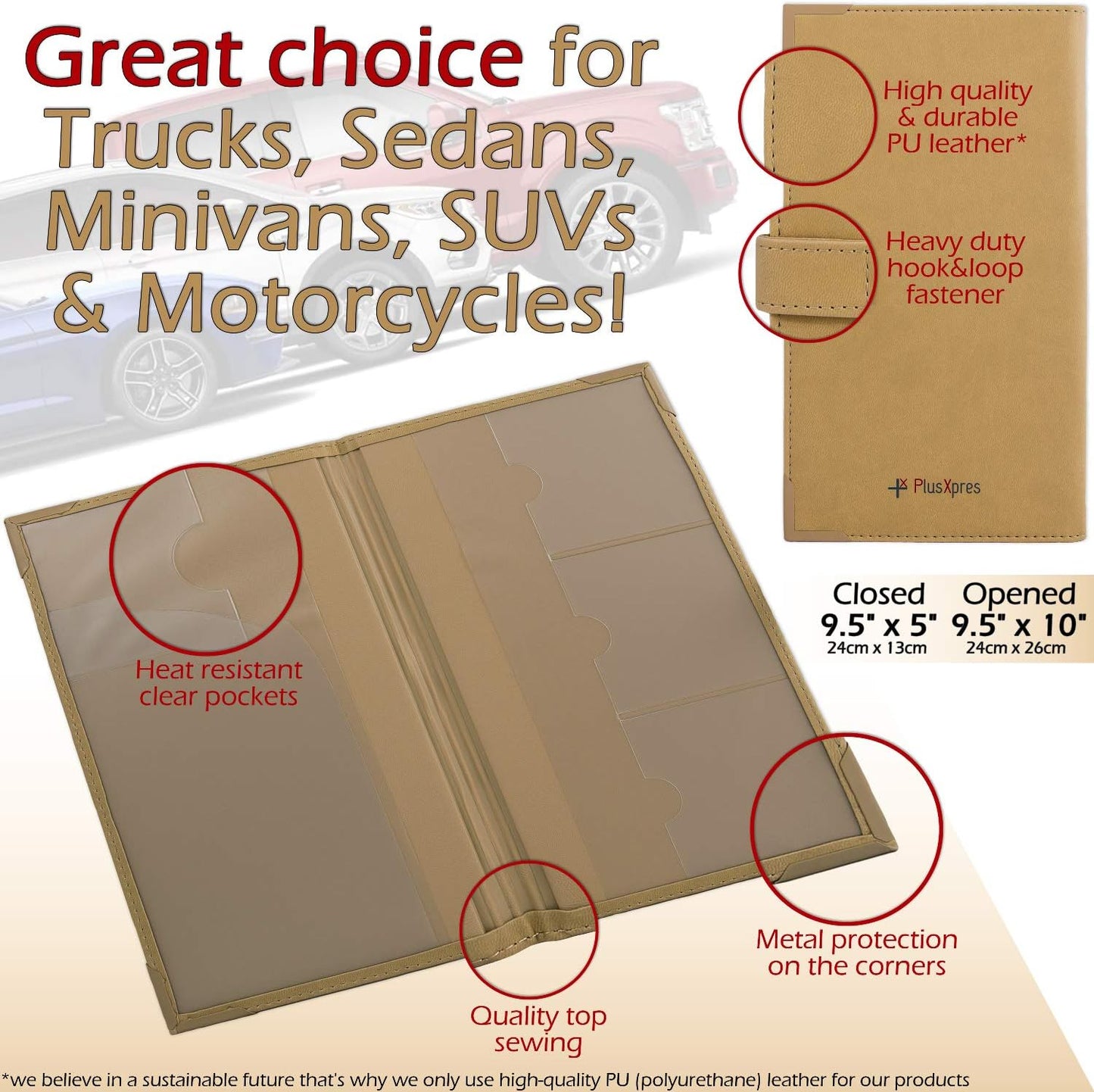PlusXpres Registration and Insurance Card Holder - Car Organizer - Beige | Vehicle Glove Box Document Organizer, Auto Essential Paperwork Holder for Contact Information Cards, Interior Car Accessories