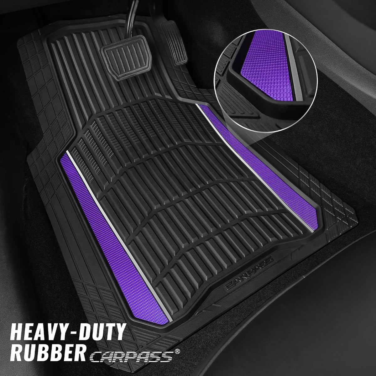 CAR PASS Heavy Rubber Car Floor Mats, Deep Waterproof Car Floor Mats All Weather, Aluminum Film Universal Trim to Fit for Cars SUV Trucks Sedans, Anti-Slip, Black Purple Metallic