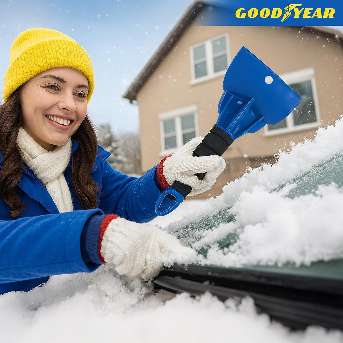 Goodyear Ice Scraper – Heavy-Duty Ice Breaker Teeth, Extra-Wide Blade for Efficient Snow & Ice Clearing, Comfortable Soft Grip Handle – Perfect for Winter Car Care