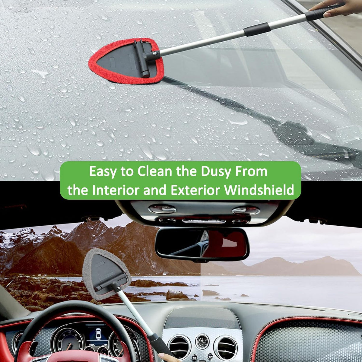 Beieverluck 3 Pieces Windshield Cleaning Tool Inside Car Window Cleaner Cleaning Tool with Extendable Handle, 9 Microfiber Pads and 3 Spray Bottles Car Auto Glass Wiper Kit