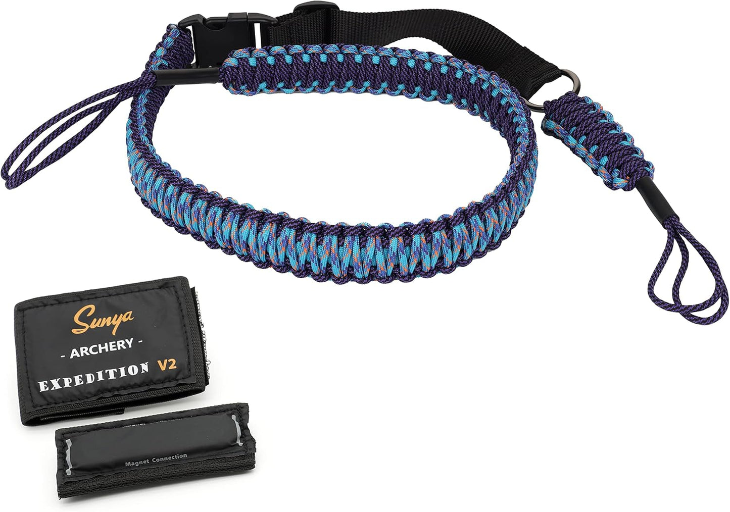 SUNYA Paracord Compound Bow Sling with V2 Upgraded Magnetic Connection System. Lightweight Hands Free Shoulder Carrying Sling for Bow Hunting, Field Archery and 3D