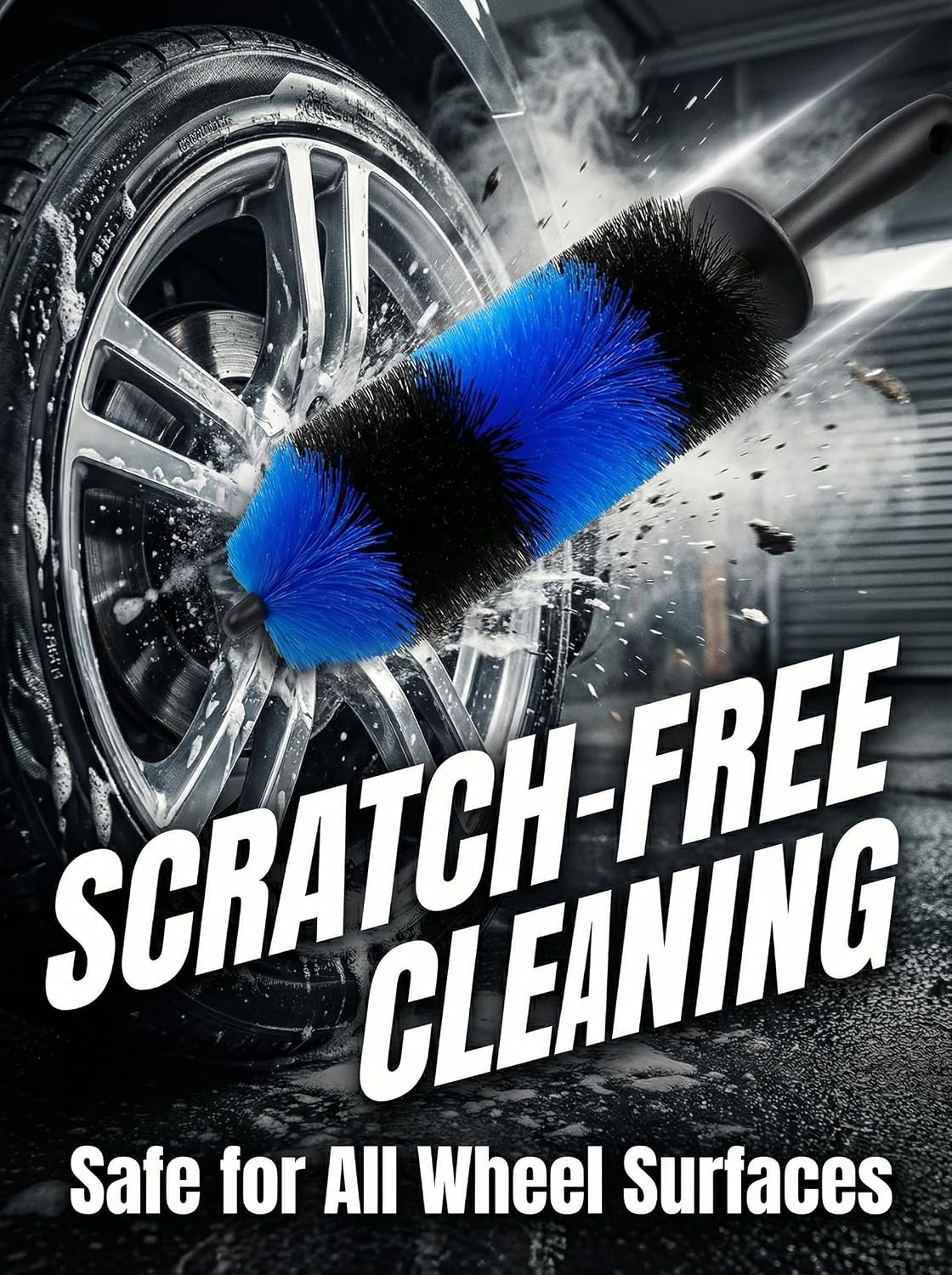 TAKAVU Wheel & Tire Brush, Long Soft Bristle, Easy Reach for Rims (Blue)