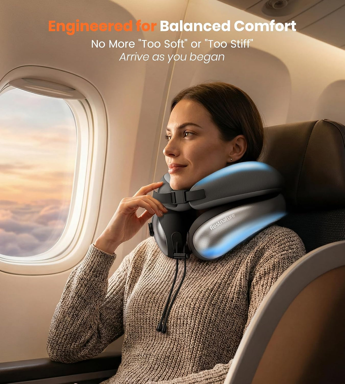 Neck Pillow for Traveling, Travel Pillows for Airplanes, Adjustable Neck Pillow Airplane Travel Essentials - 2 Layer Patented | Inflatable Air Loop & Memory Foam for 360° Ergonomic Support