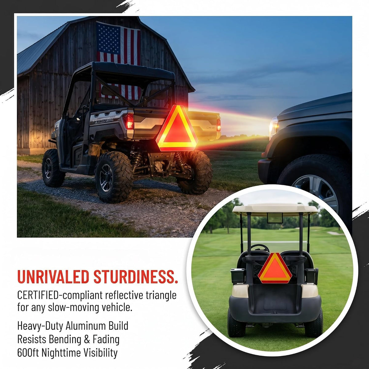 2Pcs Slow Moving Vehicle Safety Sign, Reflective Triangle Reflectors for Golf Cart UTV Trailer, Aluminum SMV Warning Decals Accessories