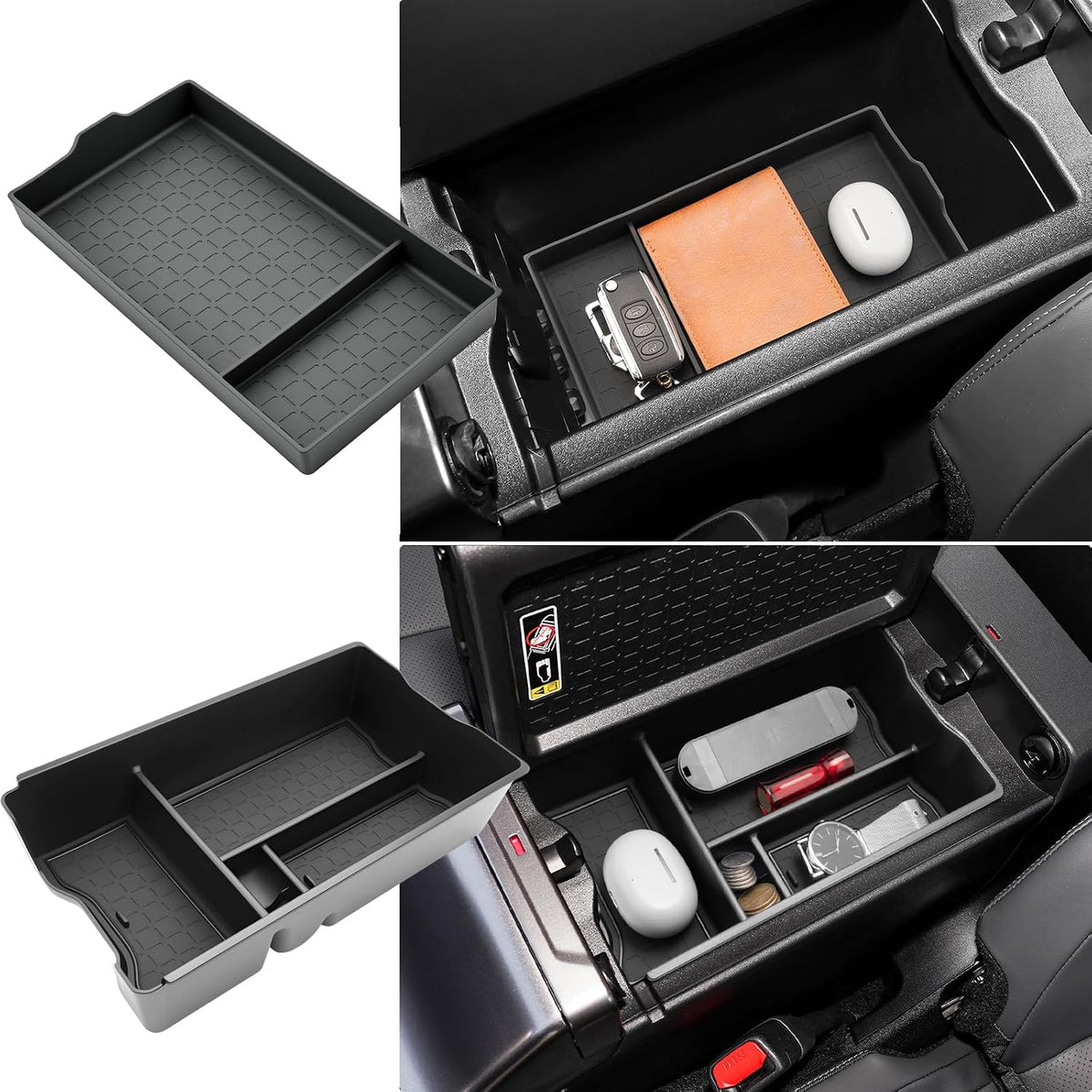 (Upper+Lower Layer) 2026 R AV4 Center Console Organizer for Toyota R AV4 (LE/SE/XLE Premium/Woodland/XSE/Limited), Durable ABS&Silicone Console Tray Insert 2026 R AV4 Accessories