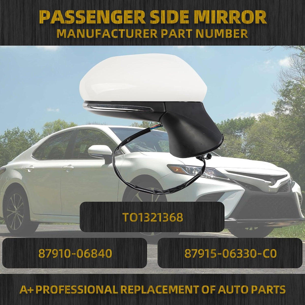 Dasbecan Passenger Side Mirror Compatible with 2018-2024 Toyota Camry 7pin