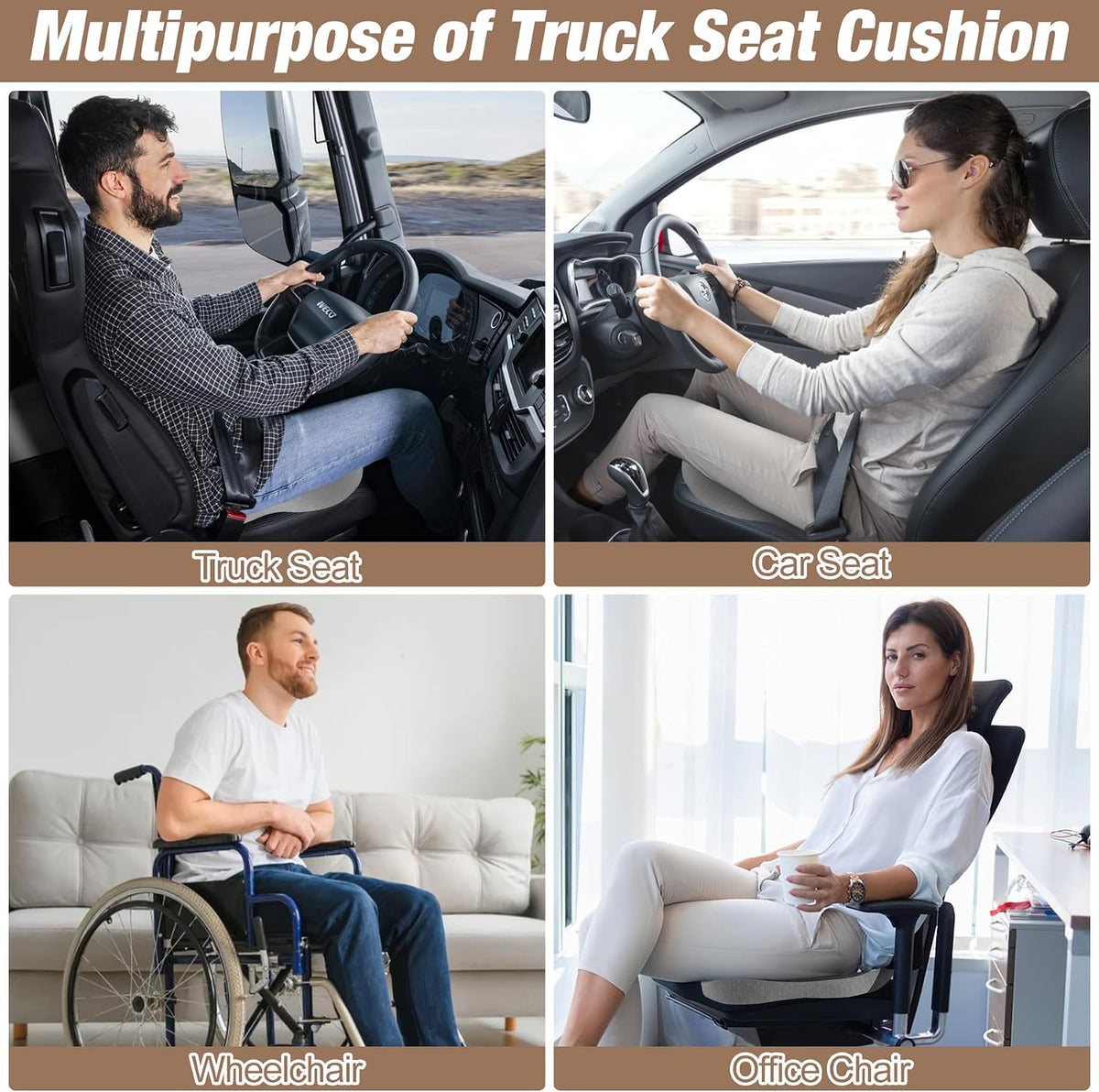 MYFAMIREA Truck Seat Cushion, Memory Foam Trucker Seat Cushion for Truck Driver Long Sitting with Adjustable Strap, Back Support and Pain Relief for Trucker Driving Car Office Chair and Pain