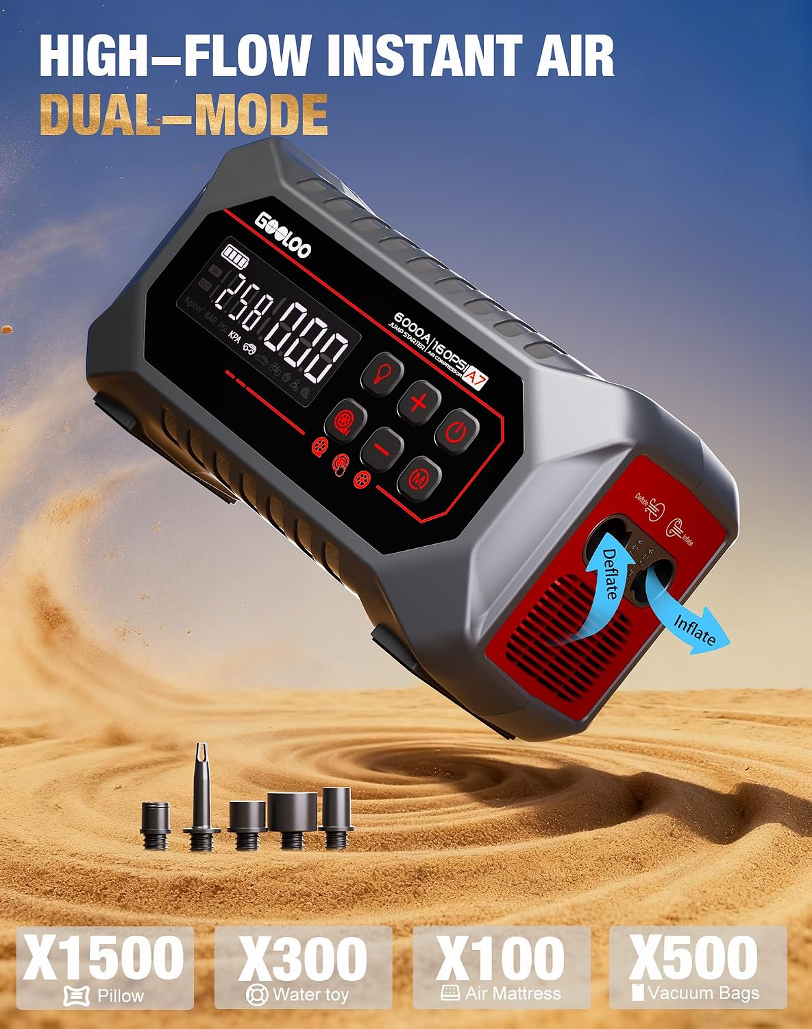 GOOLOO A7 Jump Starter with Air Compressor - 6000A & 160PSI Jump Box