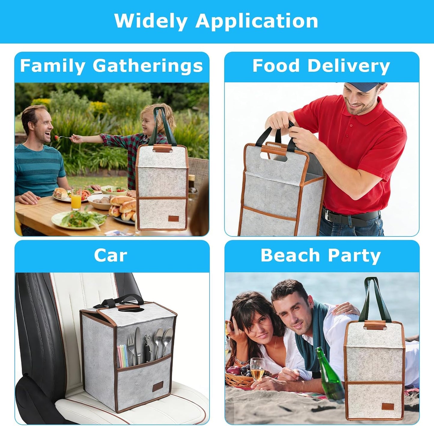 4 Cup Drink Carrier with Handle, Reusable Insulated Cooler Drink Bags for Car Cup Holder,Coffee Carrier Bag with Fixed Dividers, Portable for Car, Travel, Picnic Party, Food Delivery