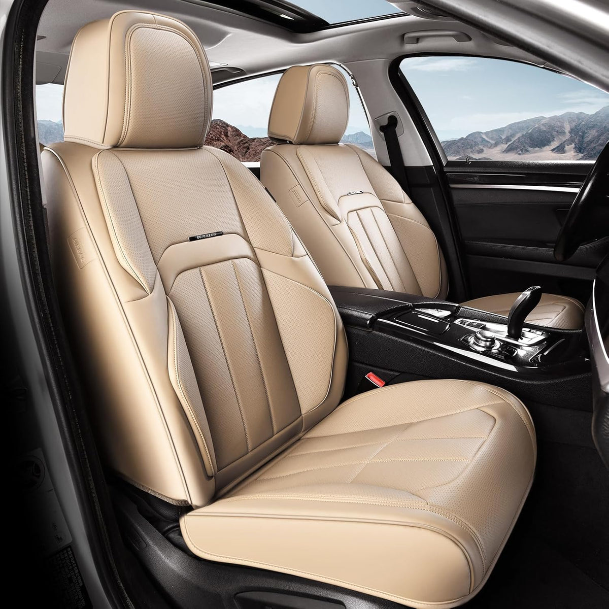 Coverado Nappa Leather Car Seat Covers Full Set, Luxury Waterproof Seat Protectors, Airbag Compatible Anti‑Slip Auto Seat Covers, Universal Fit for Most Cars SUVs Trucks Pickup Vehicles