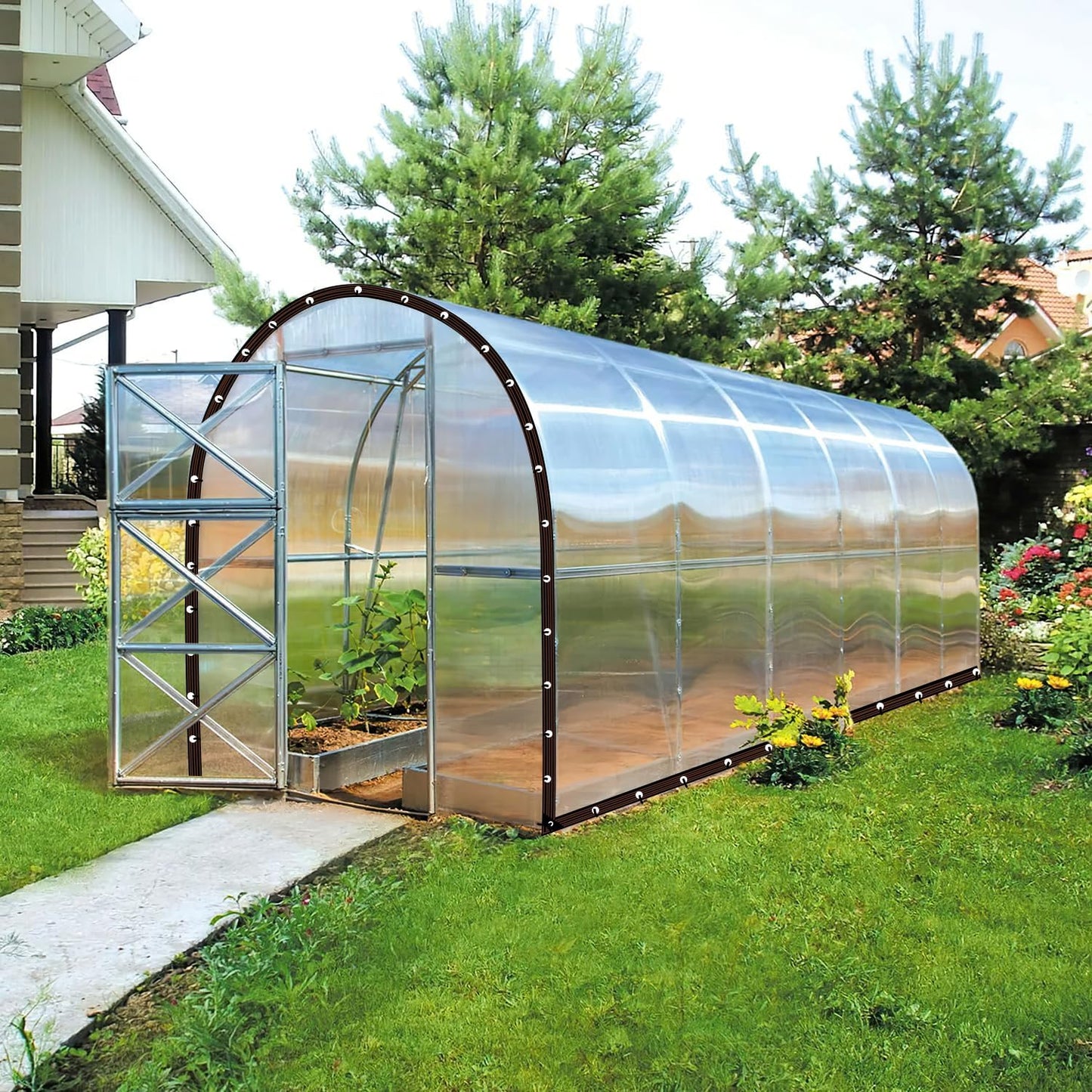14X26FT Clear Plastic Tarp with Increase Grommets| Windproof Rope| Heavy Duty|Waterproof | TransparentVinyl Tarps Tarpaulin Patio Enclosure for Winter Outdoor Porches Henhouse Rainproof Cover