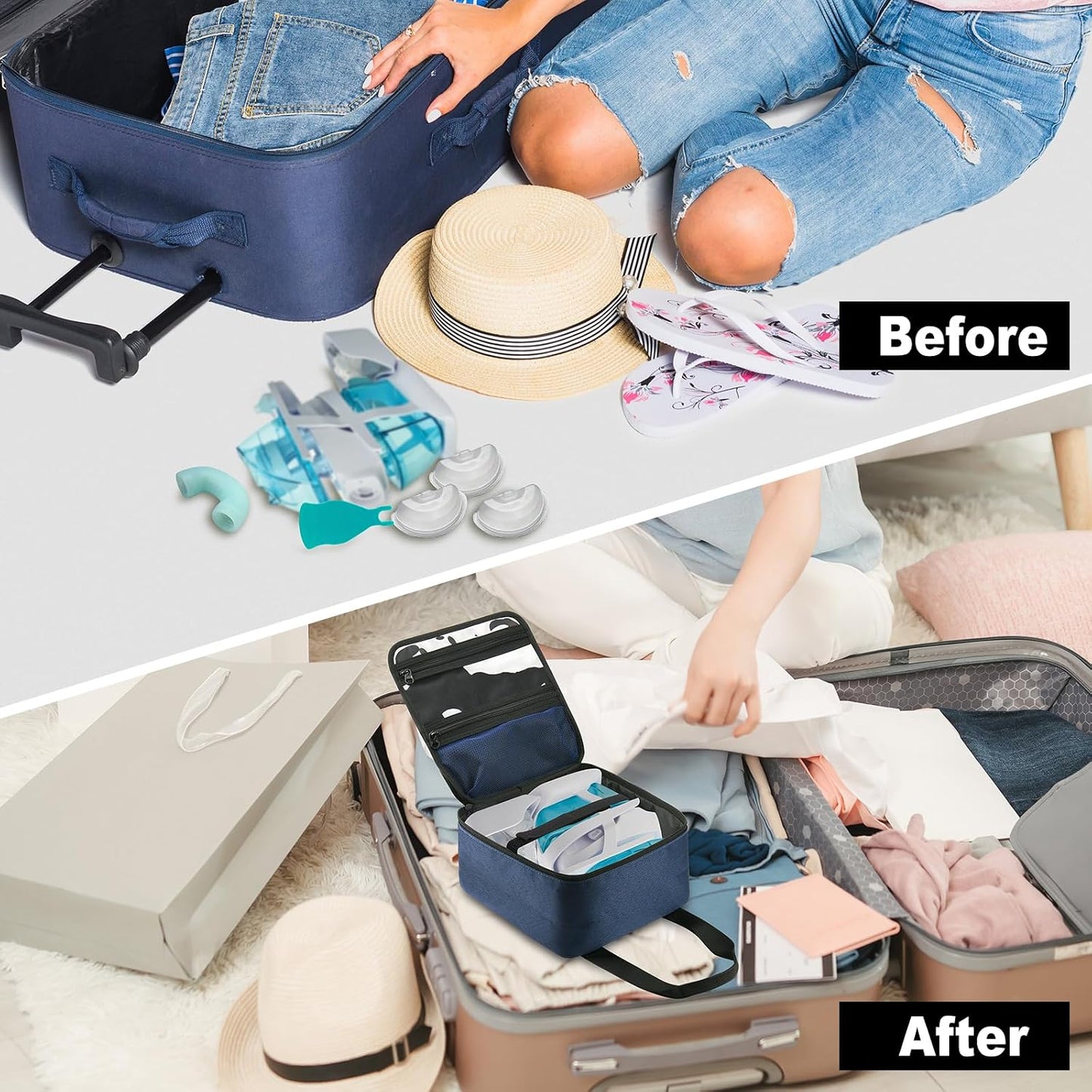 Beautyflier Nose Cleaner Storage Bag, Travel Storage Organizer for Navage Nasal Irrigation System, Countertop Caddy Portable Neti Pot Carrying Case, Protective Nose Cleaner Bag with Handles(Bag Only)