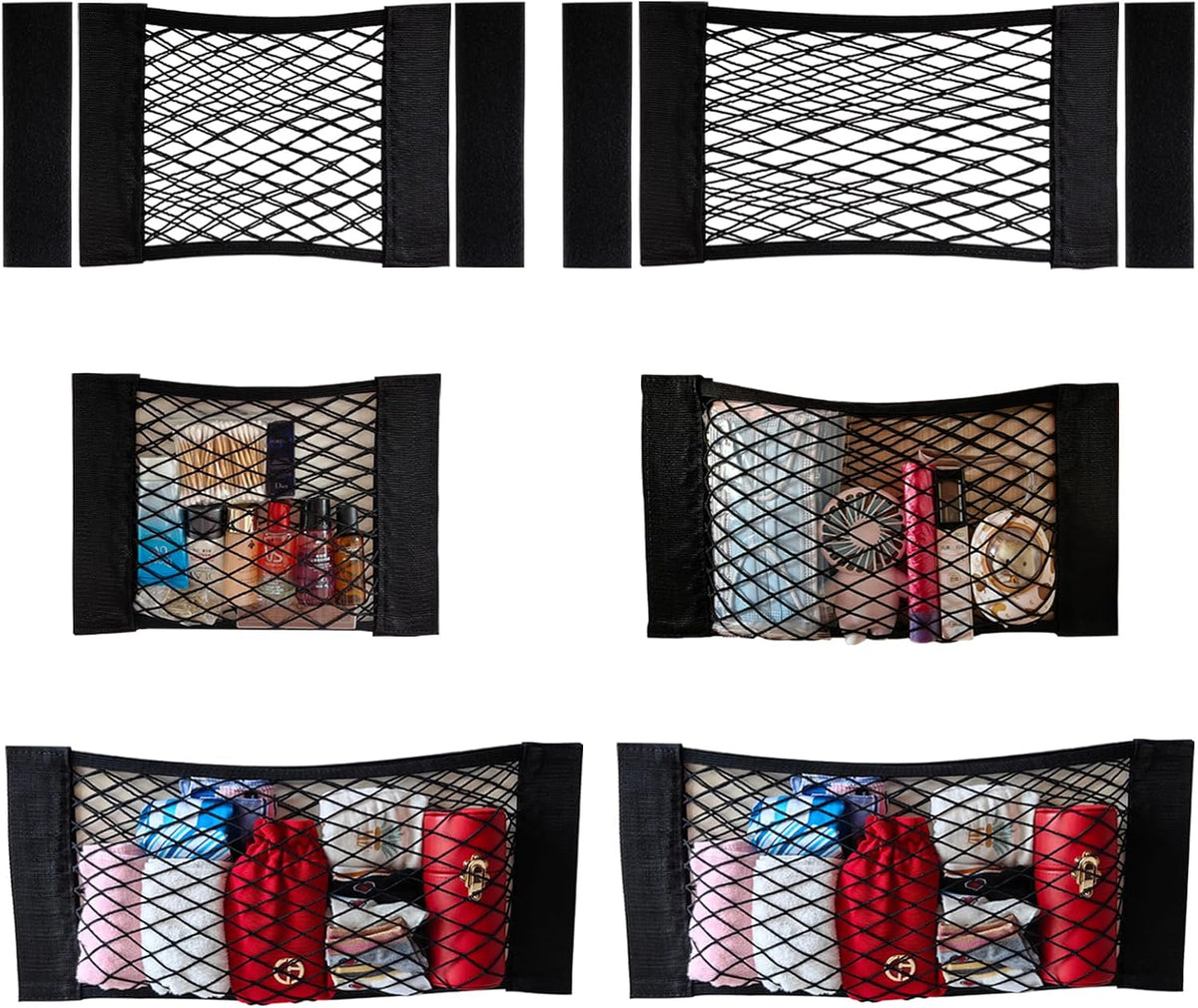 6 Pack Mesh Cargo Net Car Trunk Net Wall Sticker Organizer Pouch Bag Elastic Net with Tape Stickers for Car Trunk Storage Storage Holder for Kitchen Cabinet,Closet Organize