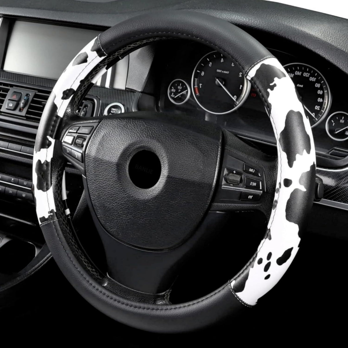 Cow Print Steering Wheel Cover, Universal 15 Inch Cute Steering Wheel Cover for Women, Breathable Anti-Slip Car Steering Wheel Protector, Fashion Auto Interior Accessories for Cars, SUVs & Trucks
