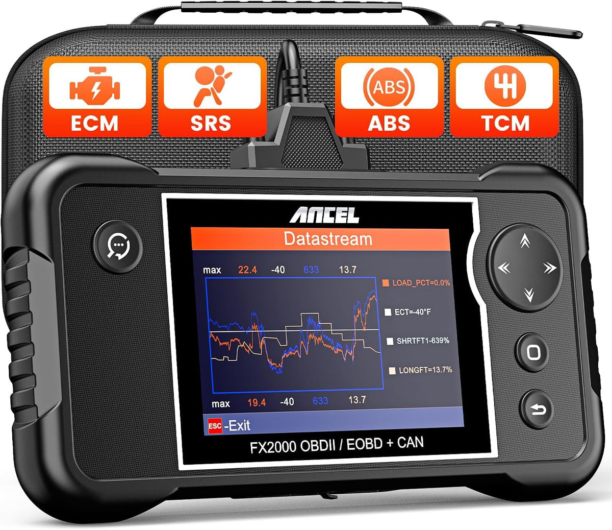 ANCEL FX2000 Plus OBD2 Scanner, ABS SRS Scan Tool with Protective Bag