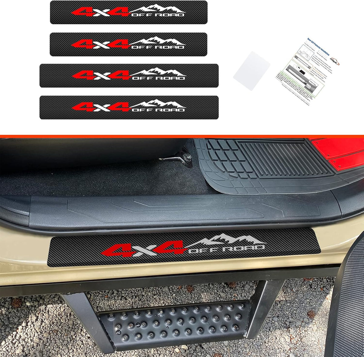 Door Entry Guard Sill Protector Compatible with 2016-2023 Tacoma Double Cab Accessories Threshold Protection 4x4 Sport Decal Stickers Carbon Fiber Style Leather 4 Pack