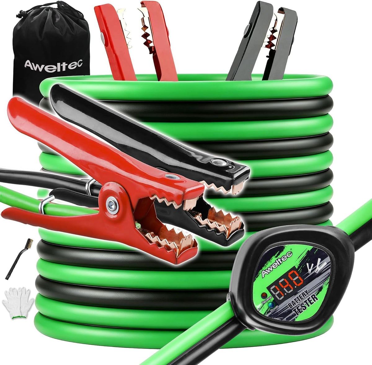4 Gauge 20 Feet Jumper Cables with Voltage Display,For Cars Truck