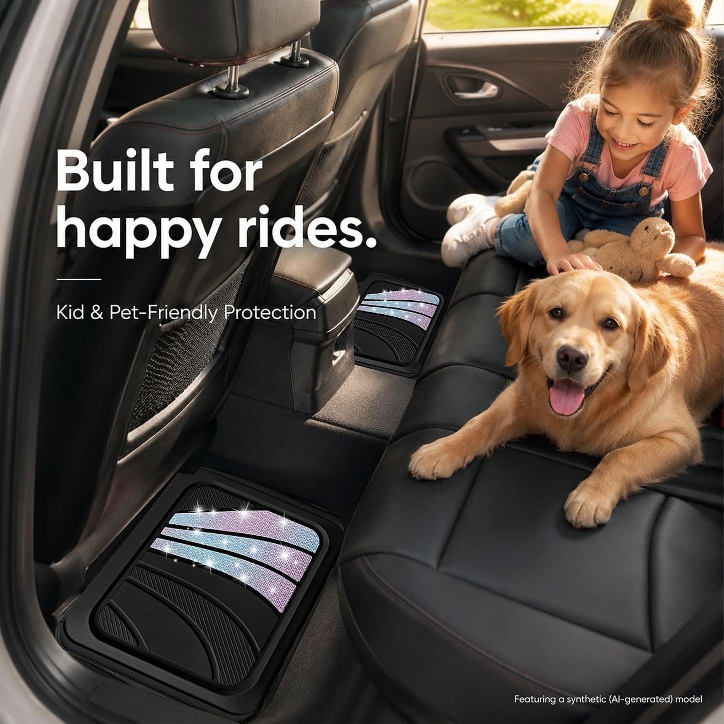 Road Comforts Car Floor Mats Full Set – Front & Rear Car Floor Mats with Aluminum Design, Anti-Slip Backing, All-Weather Protection, Trim-to-Fit Car Mats for Most Sedans, SUVs & Vans - Glitter