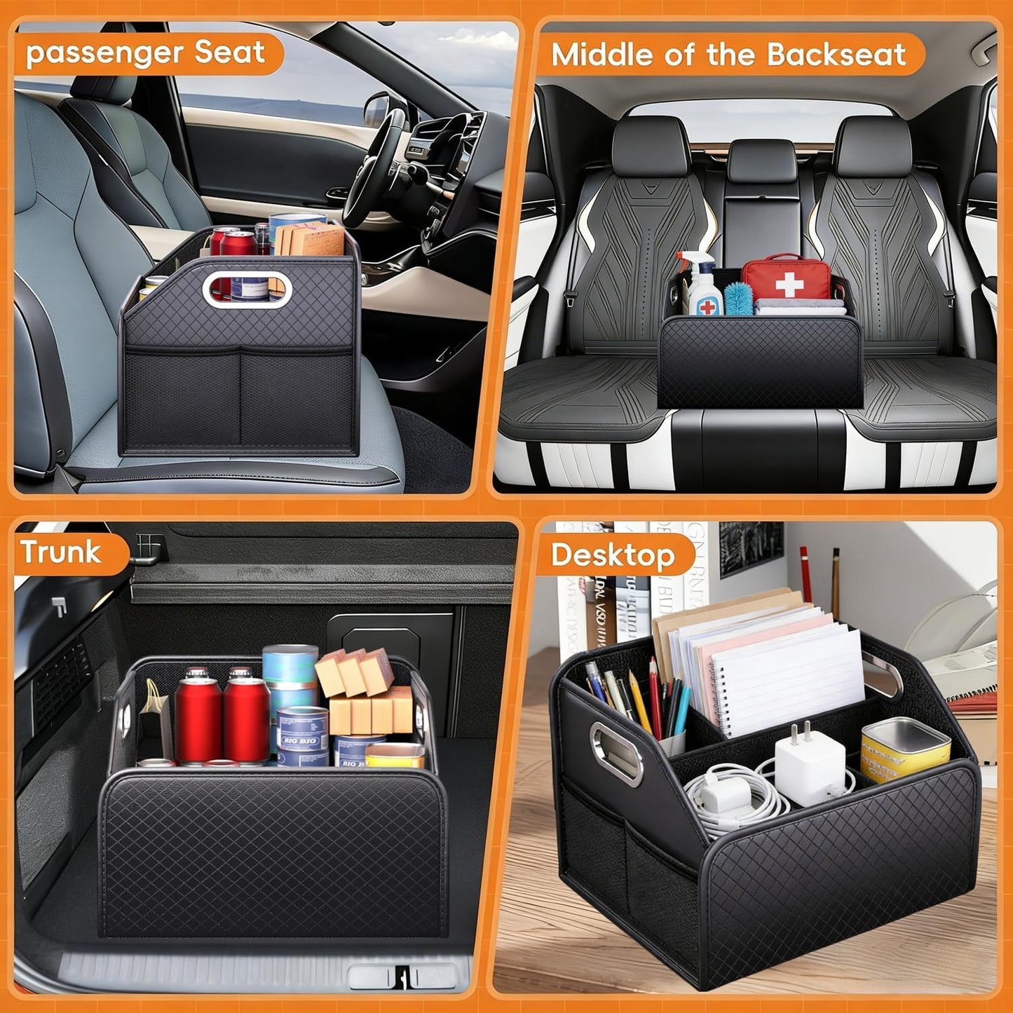 Car Trunk Organizer and Car Storage,Collapsible Multi-Compartment Car Organizers, Waterproof Foldable Luggage Bag with 4 Pockets，Suitable for Any Car