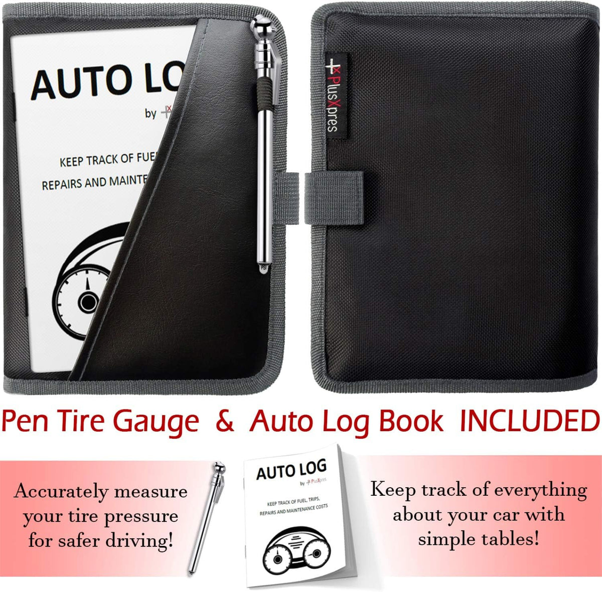 PlusXpres Glove Box Compartment Organizer - Car Document Holder - Gray | Owner Manual Case Pouch, Vehicle Storage Wallet for Registration and Insurance Card, Auto Paperwork Holder, Log Book included