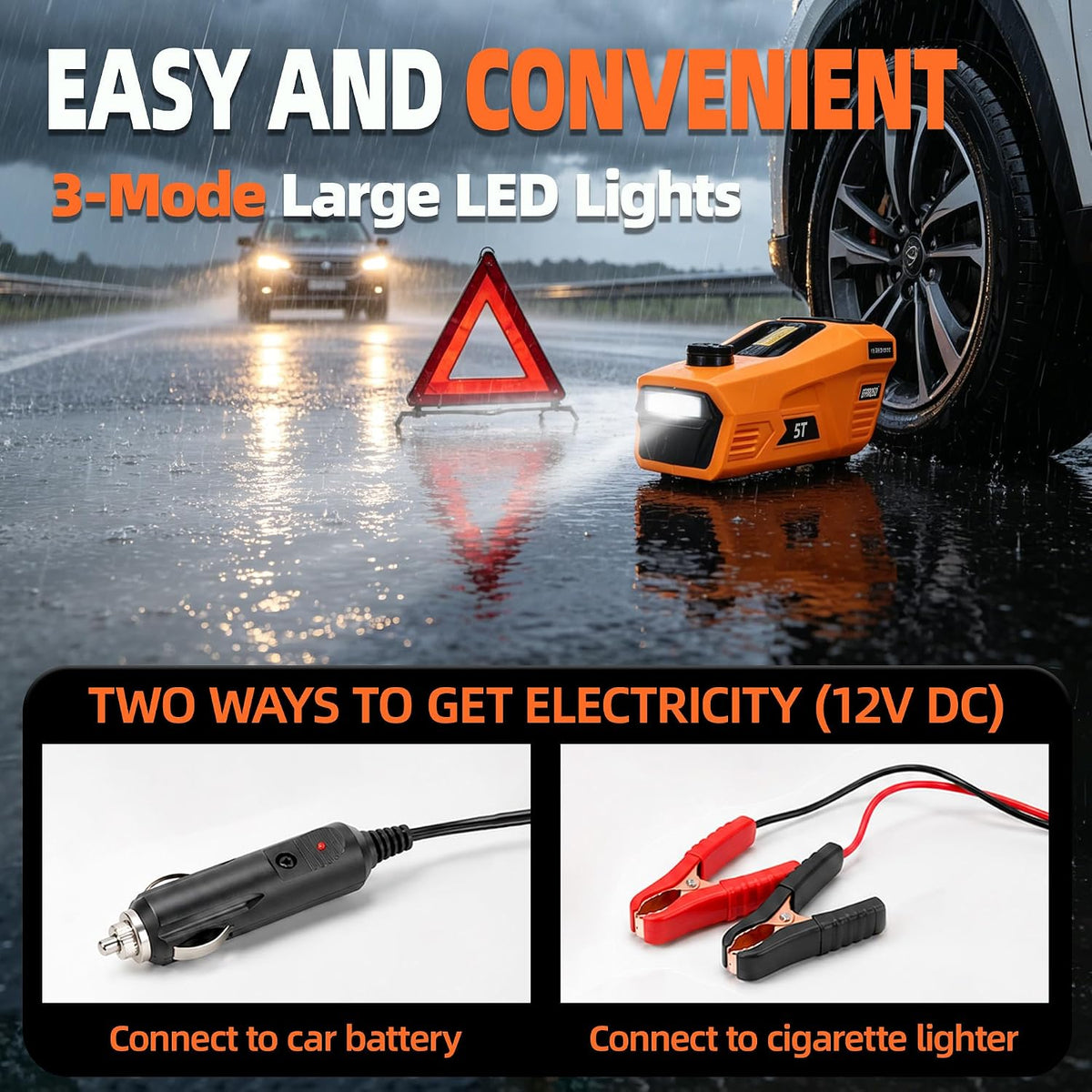 Electric Car Jack 5 Ton 12V Hydraulic Jack Kit with Impact Wrench & Tire Inflator Pump, Wireless Remote & Touch Screen, 3-Mode LED for SUV MPV Sedan Truck – Garage, Roadside, Tire Change