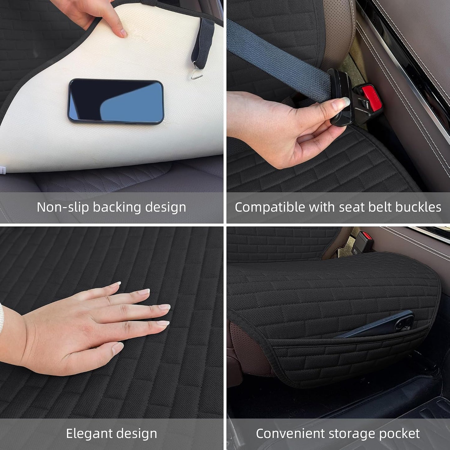 Linen Car Seat Covers Front Seat Covers - 2 PCS Durable & Non-Slip Breathable Cloth Fabric Car Seat Protector, Universal Fit for Most Automotive, Vans, SUVs, Trucks - Black