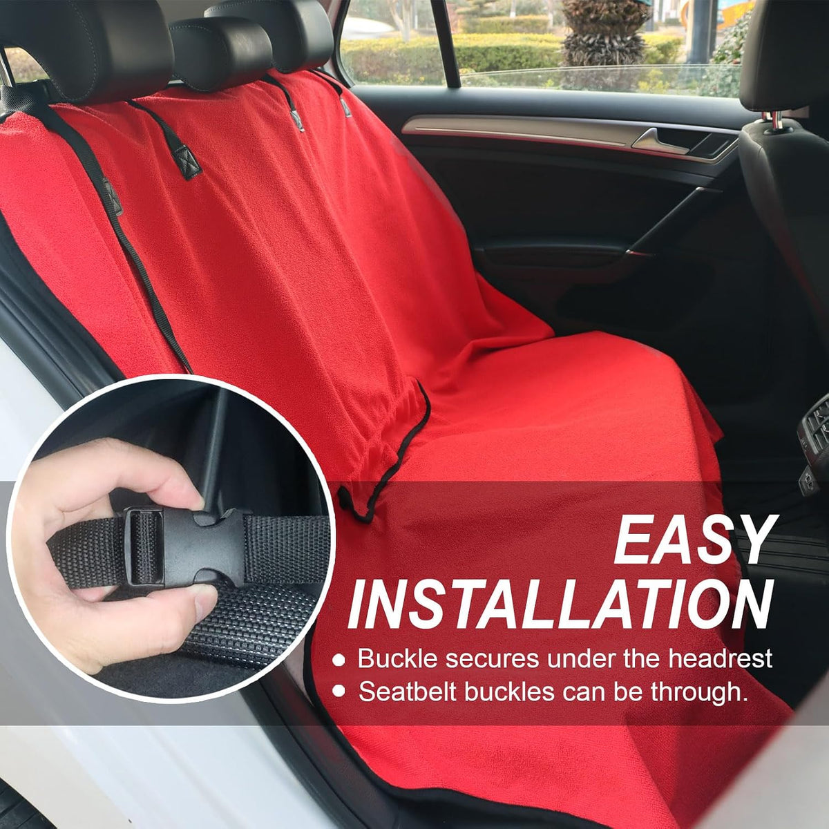 Sweat Towel Car Seat Cover Protector Front Seats for Gym Workout, Running, Swimming, Beach and Hiking, Waterproof Universal Seat Cover for Car, Trucks, Van & SUV (1, Pure Red, Rear Seat)