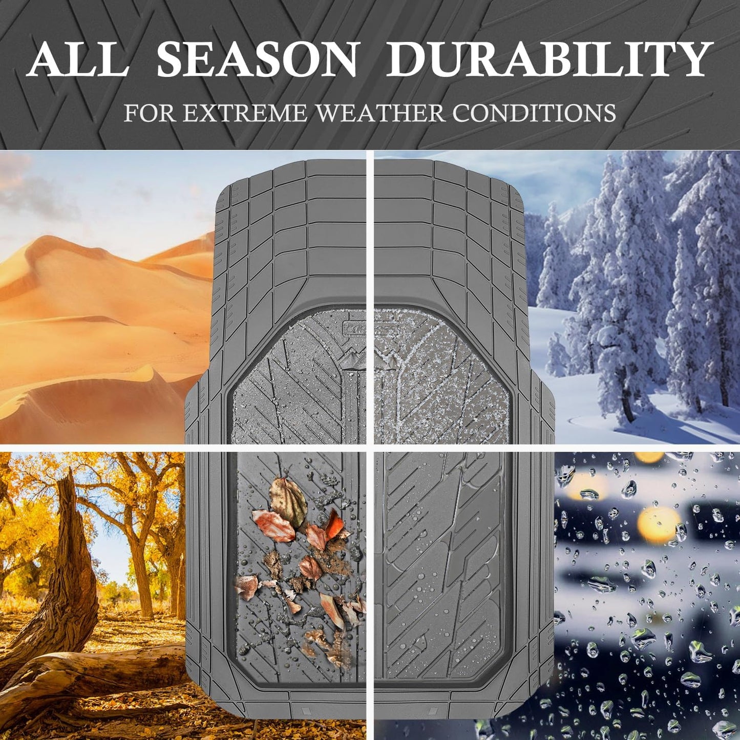 CAR PASS Heavy Rubber Car Floor Mats, Deep Waterproof Car Mats All Weather, Universal Trim-to Fit Automotive Floor Mats for Car SUV Truck Van, Durable Floor Liners (All Gray)